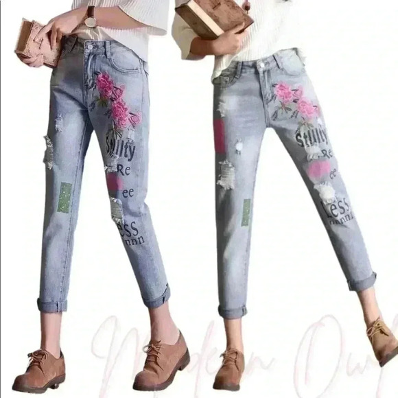 LAIERNA distressed embellished high rise skinny jeans women’s size 31 - Picture 2 of 14